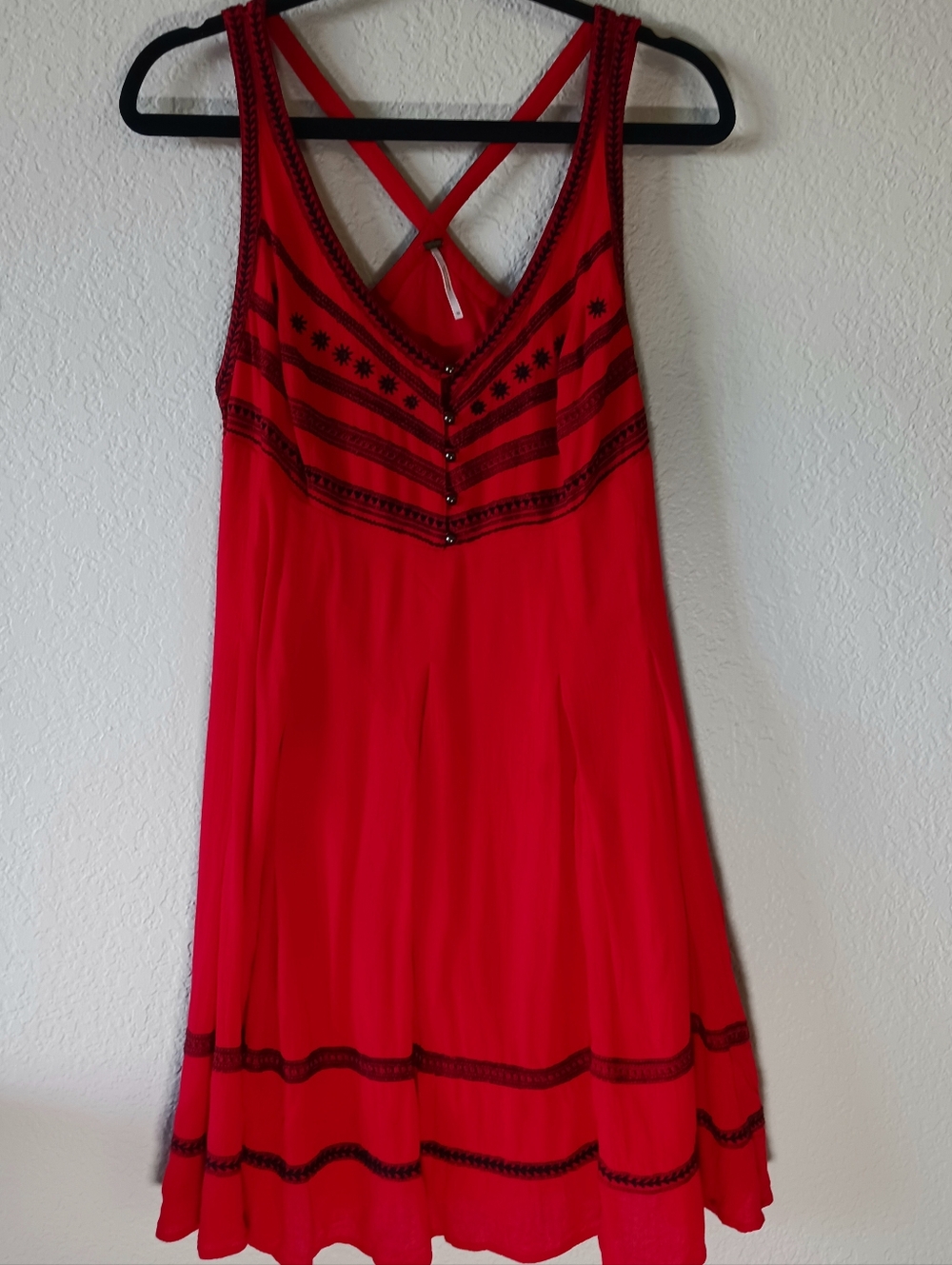 Free People Red Sleeveless Sundress with Black Trim Size 10